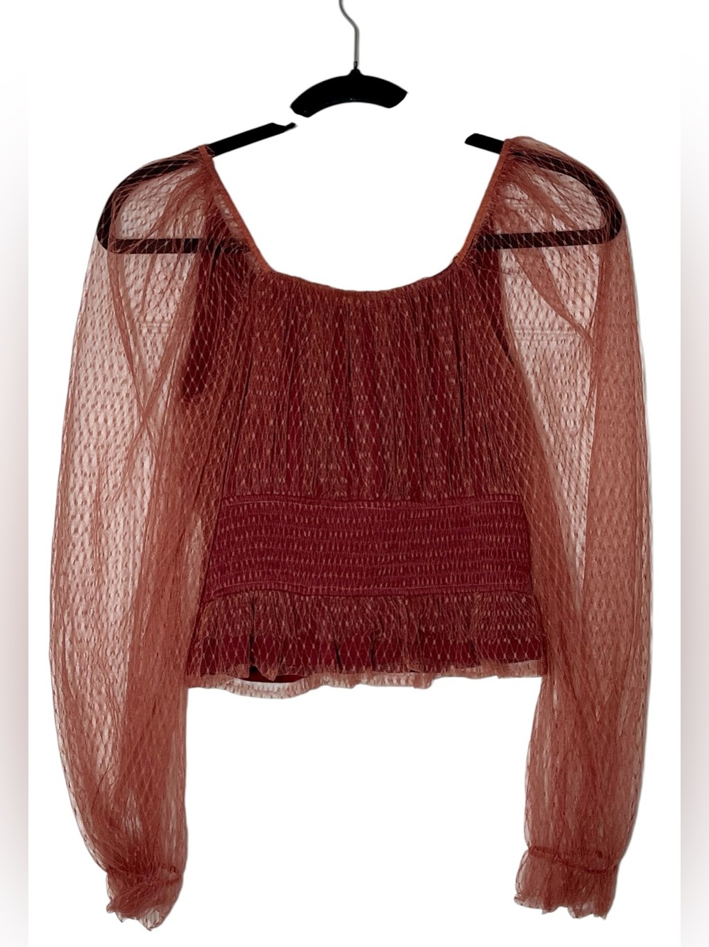 Anthropologie Wine Lace Smocked Top XS - Picture 5 of 10